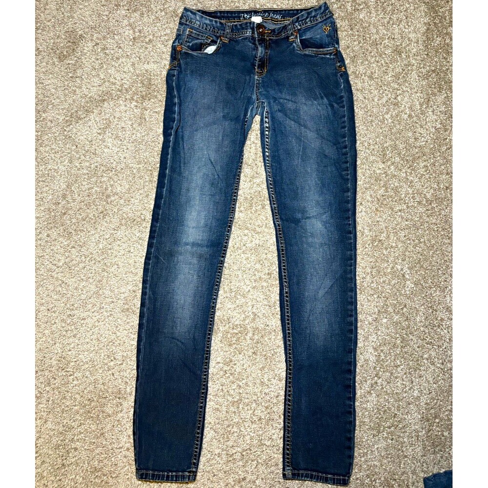 Is Justice Teens Dark Wash Blue Skinny Slim Stretch Denim Jeans Size 16